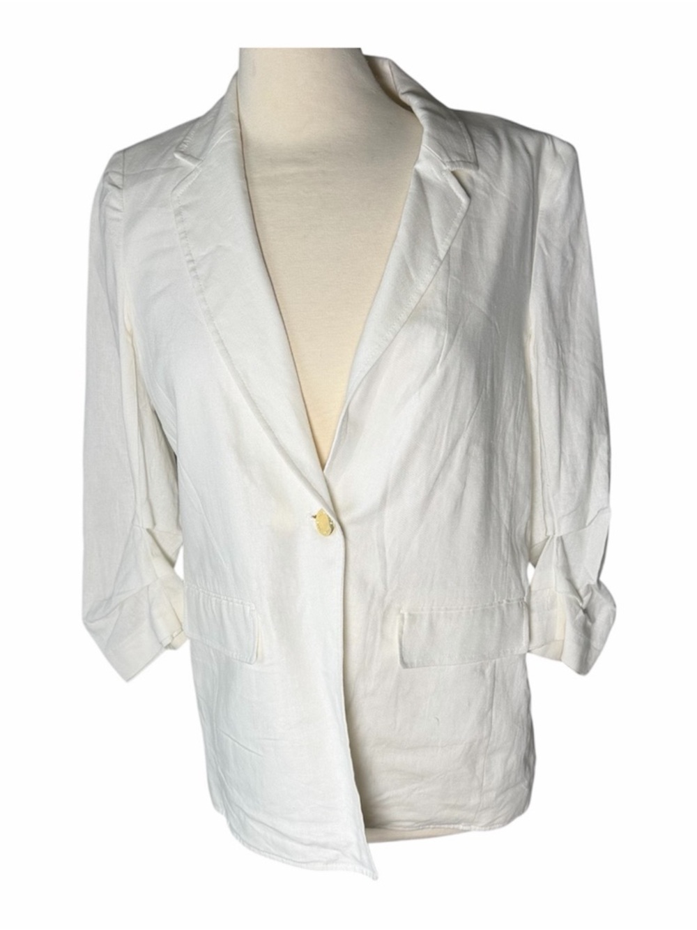 Anne Klein Cream Single-Button Linen-Blend Blazer, Small